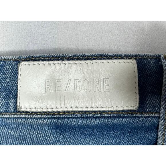 Re/Done Women's Button Fly Distressed Tapered Leg Blue Denim Jeans - Size 26x26 - Picture 4 of 6
